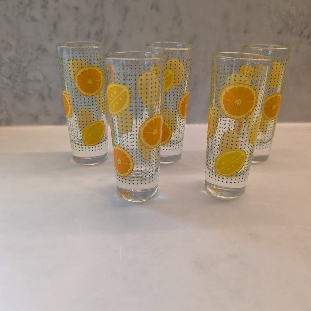 Orange and lemon tall shot glasses